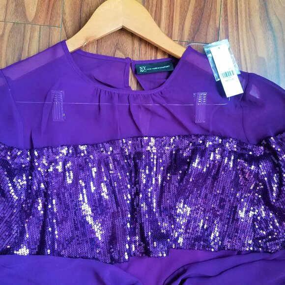 NWT Bright Purple Mesh Sequin Top, size M. - Picture 3 of 5